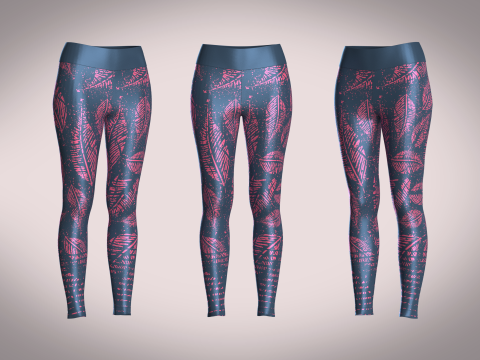Girls Sports Leggings - Leaf Printed 3D Model