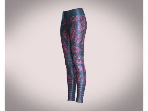 Girls Sports Leggings - Leaf Printed Model 3D