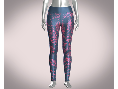 Girls Sports Leggings - Leaf Printed Model 3D