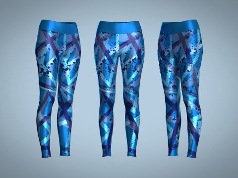 Girls Sports Leggings - Blue Print 3D Model