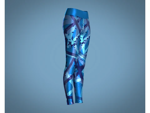 Girls Sports Leggings - Blue Print 3D Model
