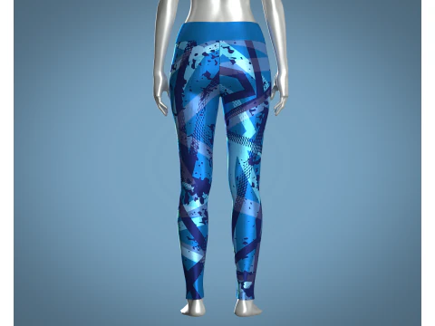 Girls Sports Leggings - Blue Print 3D Model