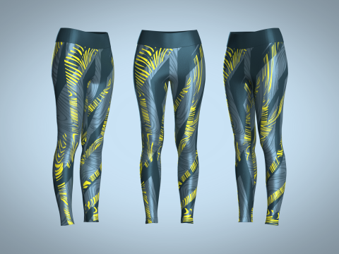 Girls Sports Leggings - Yellow Printed 3D Model