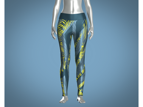 Girls Sports Leggings - Yellow Printed 3D Model