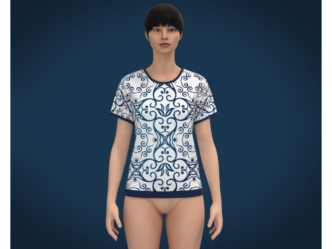 Ladies Blue Print Tops 3Dモデル