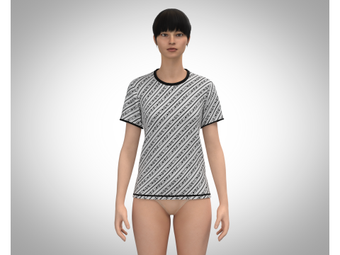 Ladies Black Print T-Shirt 3D-Modell