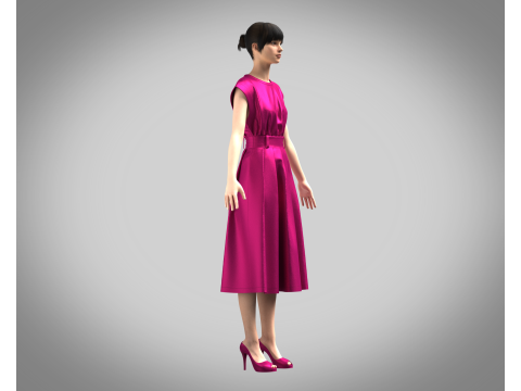 Girls Summer Slim Comfortable Dress 3D Model