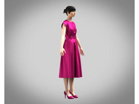 Girls Summer Slim Comfortable Dress 3D Model