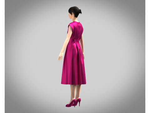 Girls Summer Slim Comfortable Dress 3D Model
