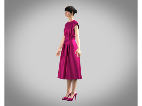 Girls Summer Slim Comfortable Dress 3D Model