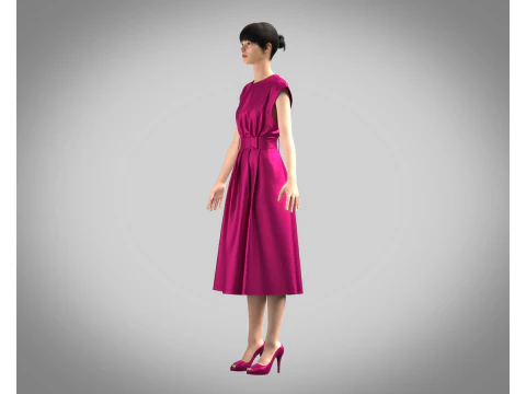 Girls Summer Slim Comfortable Dress 3D Model