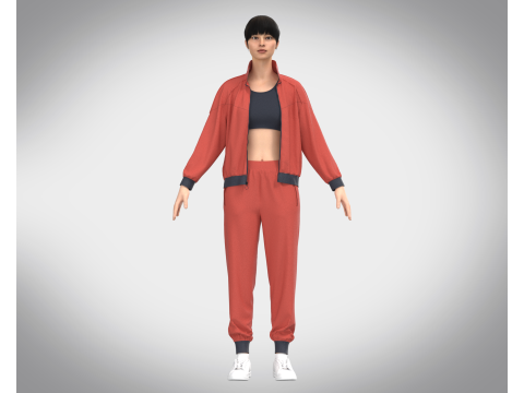 Girls Sports Outfit - Jacket with Jogger 3Dモデル