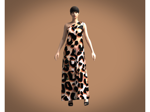 Girls - Animal Printed Long Dress 3D Model
