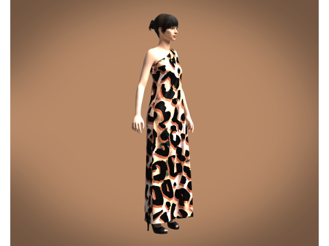 Girls - Animal Printed Long Dress 3D Model