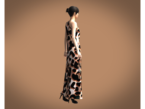 Girls - Animal Printed Long Dress 3D Model