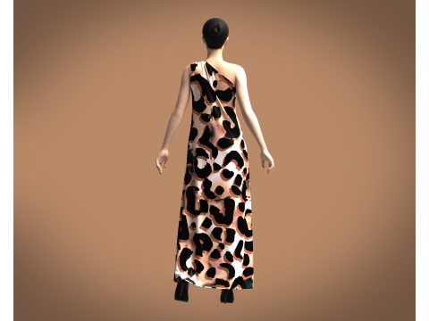 Girls - Animal Printed Long Dress 3D Model