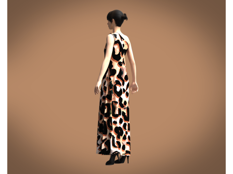 Girls - Animal Printed Long Dress 3D Model