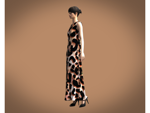 Girls - Animal Printed Long Dress 3D Model