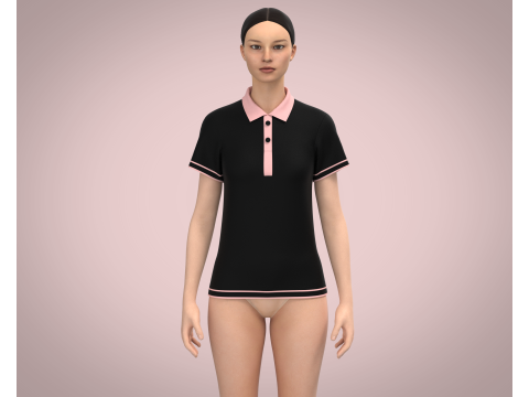 レディース ブラック ポロ 3Dモデル
