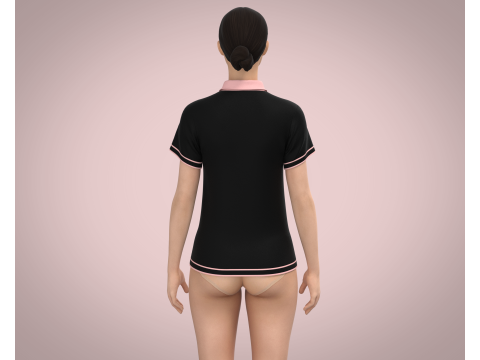 レディース ブラック ポロ 3Dモデル