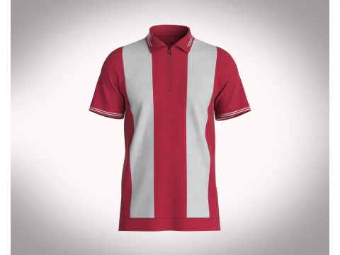 半拉链条纹 POLO T 恤 3D 模型