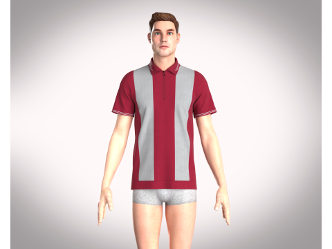 HALF-ZIP STRIPED POLO T-SHIRT Modelo 3D