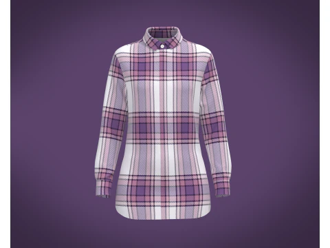 Bayan Tam Kol &Ccedil;izgili Baskı G&ouml;mlek 3D Model