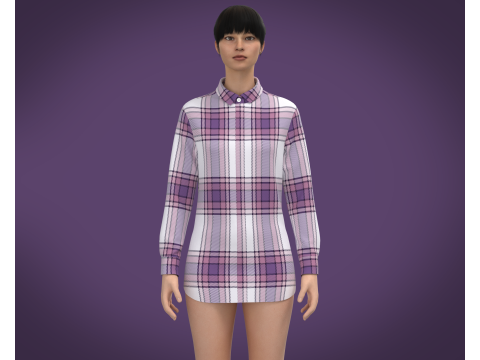 Ladies Full Sleeve Striped Print Shirt 3D 模型