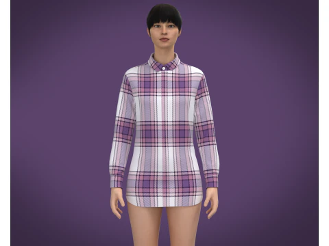 Ladies Full Sleeve Striped Print Shirt 3D Model