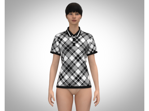 Ladies Black Striped Polo 3D Model