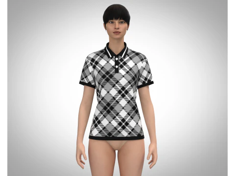 Ladies Black Striped Polo 3D Model