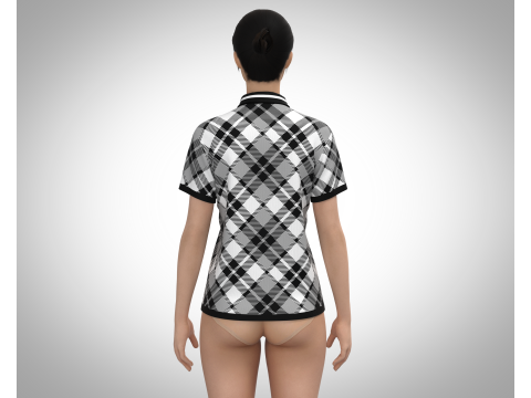 Ladies Black Striped Polo 3D Model