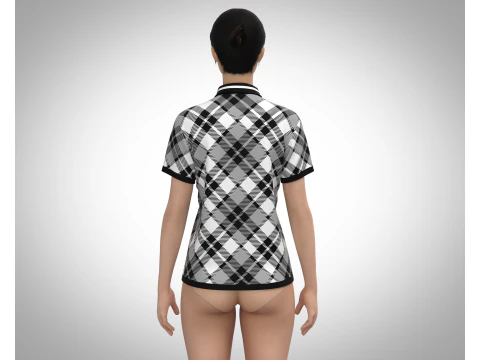 Ladies Black Striped Polo 3D Model