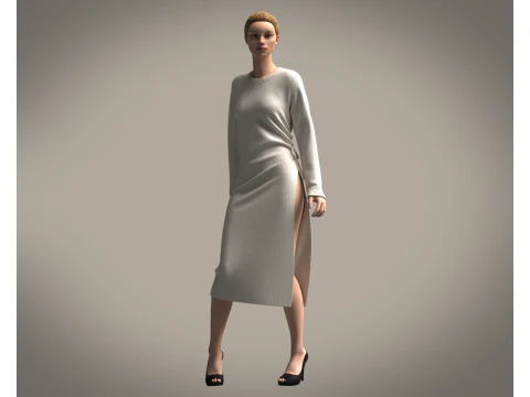 Camisola Longa Feminina Modelo 3D