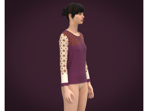 Ladies Long Sleeve Tshirt 3D 模型