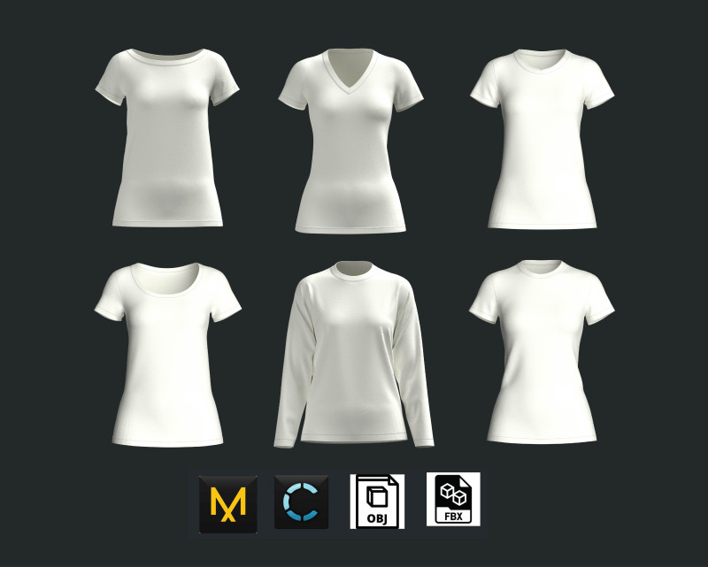 Girls 6 Types T-Shirt Pack 3D Model .c4d .max .obj .3ds .fbx .stl .blend 