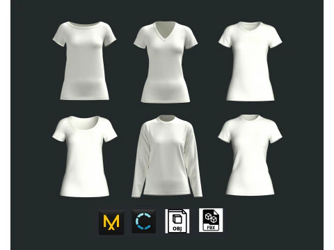 Girls 6 Types T-Shirt Pack 3D Model