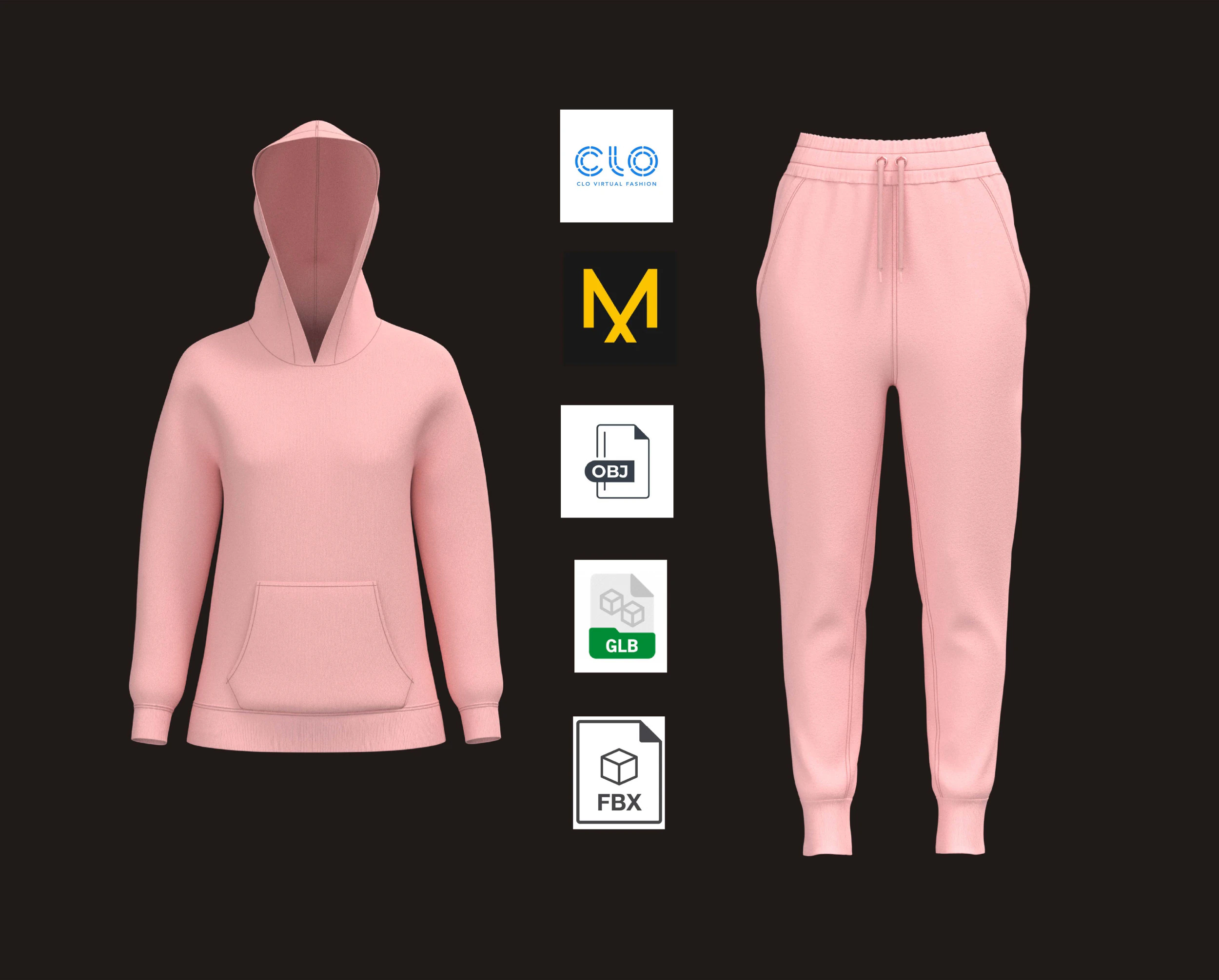 Ladies Pink Hoodie with jogger 3D Model .c4d .max .obj .3ds .fbx .stl .blend 