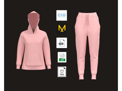 जॉगर के साथ लेडीज़ पिंक हुडी 3D मॉडल