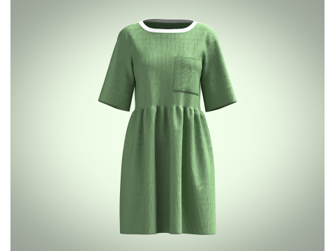 Cord T-Shirt Dress In Khaki 3D 모델