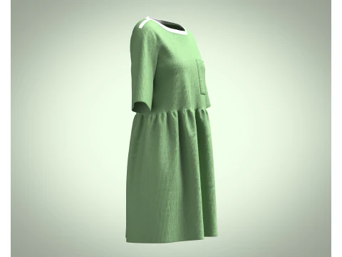 Cord T-Shirt Dress In Khaki 3D Model