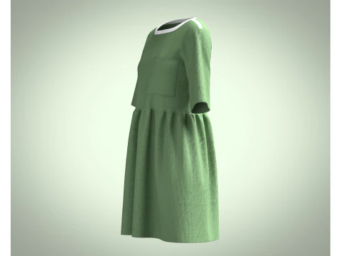 Cord T-Shirt Dress In Khaki 3D Model