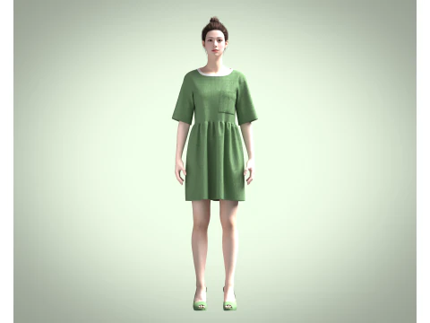 Cord T-Shirt Dress In Khaki 3D Model