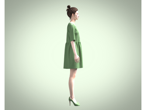 Cord T-Shirt Dress In Khaki Modello 3D