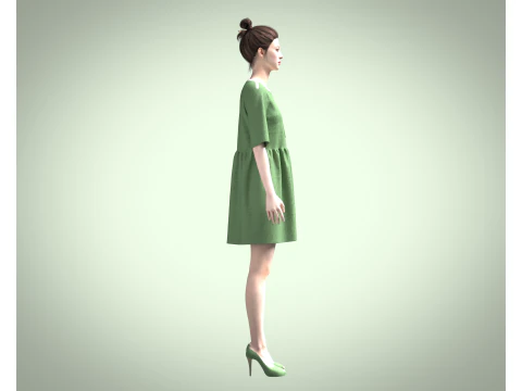 Cord T-Shirt Dress In Khaki 3D Model