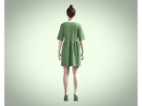 Cord T-Shirt Dress In Khaki Modello 3D