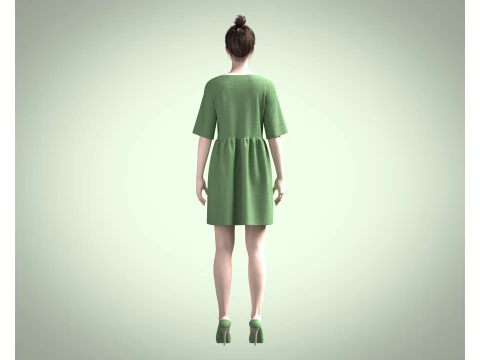 Cord T-Shirt Dress In Khaki 3D Model