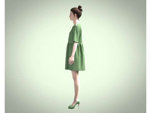 Cord T-Shirt Dress In Khaki Modello 3D