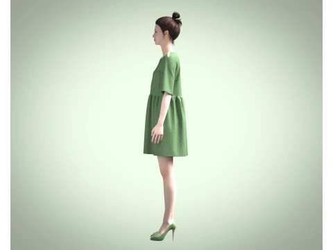 Cord T-Shirt Dress In Khaki 3D Model