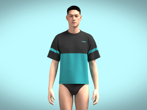 Unisex Colourblock Tshirt 3D 模型